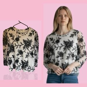 Kim & Cami Black Floral Blouse